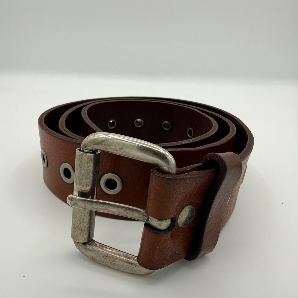 Reward by Bill Adler Brown Full Grain‎ Leather Grommet Belt Silver Buckle 38
